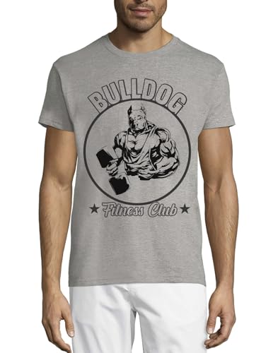 T-shirt homme gris col rond coton musculation Bulldog Fitness