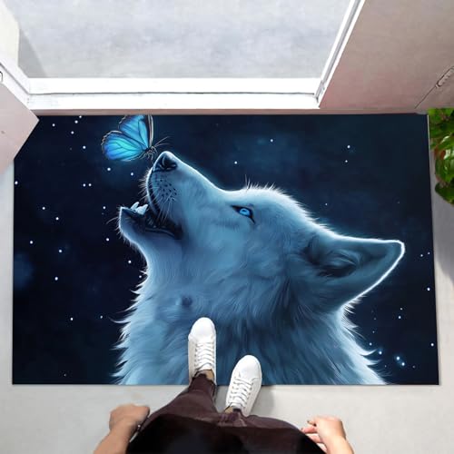 Tapis de sol doux antidérapant 60x90 cm - Paillasson grand format loup résistant - 5