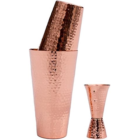 Prince of Scots Hammered Copper Cocktail Shaker Set with Jigger, 30 Ounce Cup, 18 Ounce Cup Cover