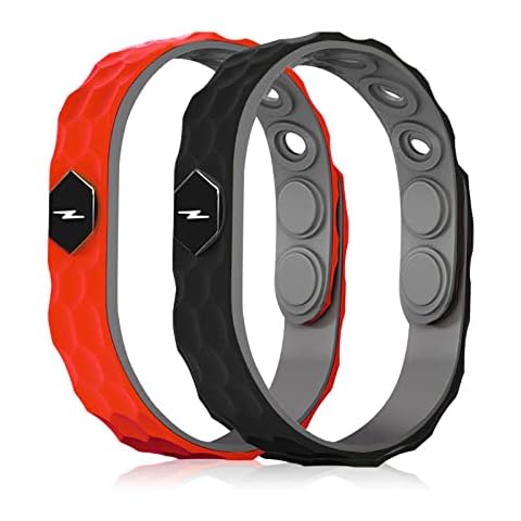 Gelasgo 2 Pcs Far Infrared Negative Ions Wristband, New Far Infrared Negative Ions Wristband, Negative Ion Anti-Static Adjustable Silicone Sport Bracelets, Lymph Drainage Magnetic Bracelet,Black+Red Cover