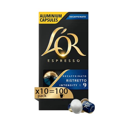 - Capsule Caffè Espresso Decaffeinato Ristretto - 100 - Intensità 9 - Compatibili con Macchine Nespressox original - 10 Confezioni da 10 alluminio