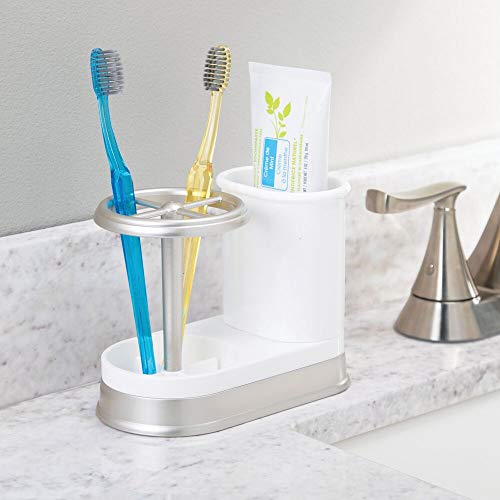 Mdesign Decorative Bathroom Dental Storage Organizer Holder Stand For Electric Spin Toothbrush/Toothpaste - Compact Design For Countertop And Vanity, Holds 4 Standard Brushes - White/Matte Satin #TOP1