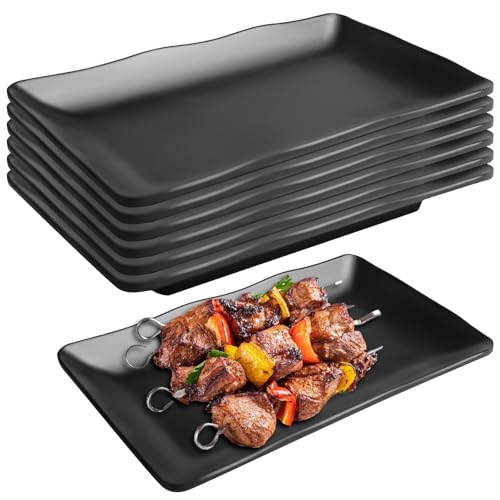 6 piatti da portata rettangolari neri opachi, in porcellana, 20,6 x 12,6 x 2,5 cm, piatti da dessert per sushi, snack, antipasti, frutta, insalata, torte, lavabili in lavastoviglie