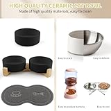Zosenyer Katzennapf, 2 Stück Keramik Futternapf Katze Set, 3-in-1 rutschfeste Katzennäpfe mit Holzstände und Matten, Fressnapf und Wassernapf für Katzen und Kleine Hunde