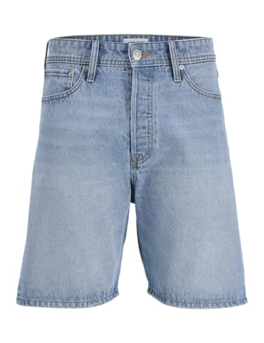 Image of JACK & JONES Men’s Stretch Denim Shorts – Slim Fit Summer Casual Jean Shorts with Modern Look, Light Blue Denim Colour, UK Size : Waist - 42