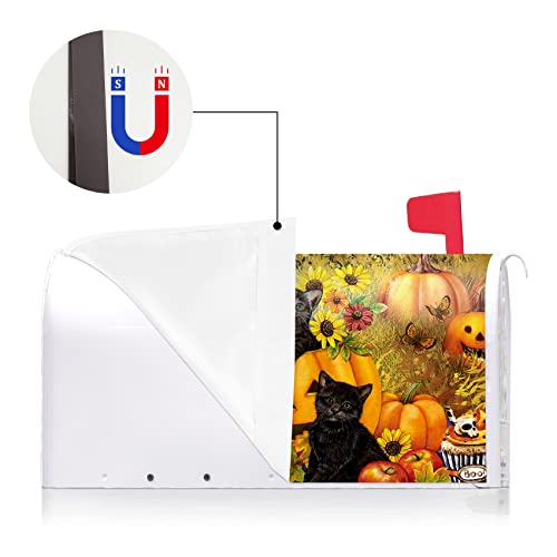 Image of Texupday Fall Harvest Sunflower Pumpkin Black Cat Mailbox Cover with Magnetic Strip Autumn Thanksgiving Mailbox Wraps Post Letter Box Cover Standard Size 21 inch X 18 inch for Garden Outdoor Yard Decor