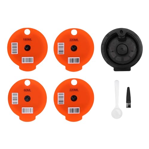 Qcwwy Cápsulas de café Recargables, Cápsula de café Reutilizable PP Filtros de café Recapacitables Capa con Cápsula de Tapa de Slicone con 4 Pincel de Naranja y Cuchara para Cafeteras