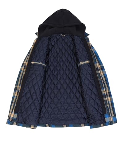 Image of ZENTHACE Men's Quilted Lined Hooded Plaid Jacket,Zipper & Snap Closure