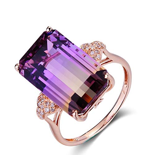 Xunuo Vintage 18K Rose Gold Plated Purple Gemstone Emerald Cushion Cut Tourmaline Ring Women's Anniversary Engagement Jewelry (US Size 9)