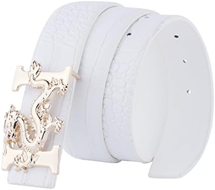 ALAKA Letter H Dragon Buckle Alligator Pattern Leather Mens Belt (White), Length 110cm * Width 3.8cm (L43.3'' * W1.5'')