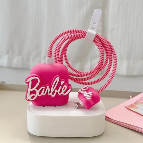 Image of Cartoon 3D Design Protective Case Compatible with Apple 18W - 20W USB-C Power Adapter Charger, Protective Cover for iPhone 18W & 20W Power Adapter Charger with Wire Saver. (Barbie)