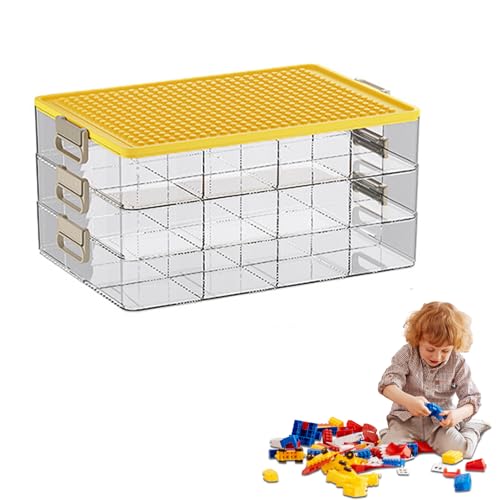 Scatola portaoggetti con coperchio per Lego, 3 livelli, trasparente per Lego, scatole di smistamento per giocattoli, blocchi di costruzione con scomparti, scatola di plastica impilabile con manico