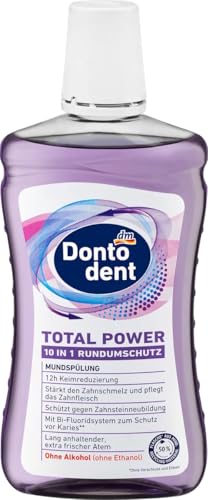 Dontodent Mundspülung Total Power 10in1 Rundumschutz 12h Keimreduzierung stärkt den Zahnschmelz pflegt das Zahnfleisch schützt gegen Zahnsteinneubildung 500 ml
