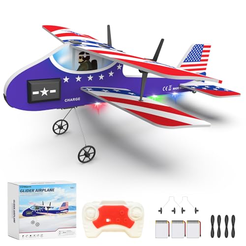 RC Airplane for Kids with 3 Batteries, USA Flag Design...
