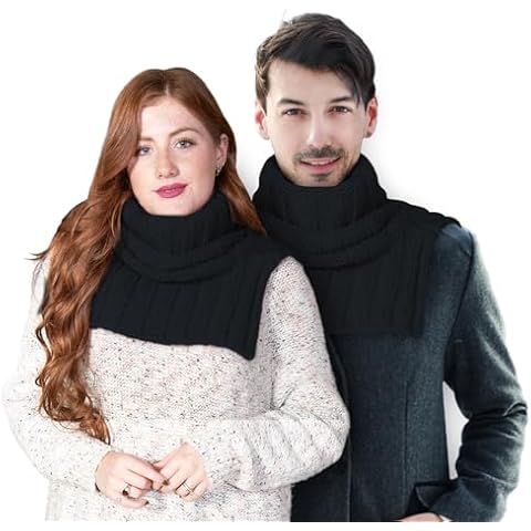 Love Classic Neck Scarf for Women | Soft & Cozy Fall & Winter Neck Warmer | Thick, Chunky Scarf in Ribbed Knit Pattern with Chest & Back Flaps | Machine Washable | Black Scarf, Size M-L Cover