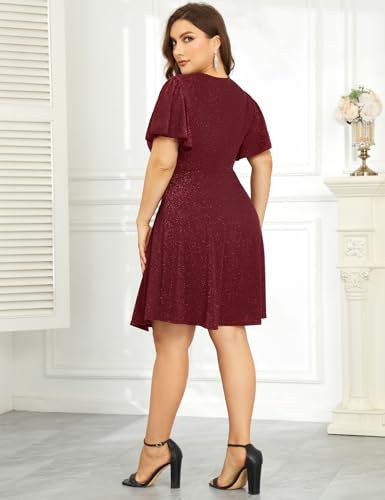 Image of ZOMVA 2025 Plus Size 0X-4X Sparkly Glitter Wrap V Neck A Line Mini Dress Sparkle Sequin Sexy Dresses Cocktail Party Club