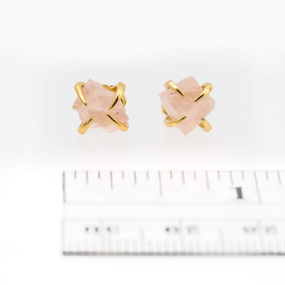Raw Rose Quartz Gemstone Prong Stud Earrings- Women's Jewelry Gift Idea-Holiday (Rose Quartz)