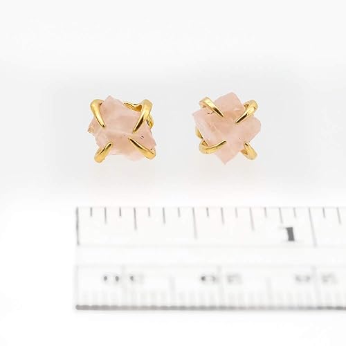 Miniatura 4 de Raw Rose Quartz Gemstone Prong Stud Earrings- Women's Jewelry Gift Idea-Holiday (Rose Quartz)