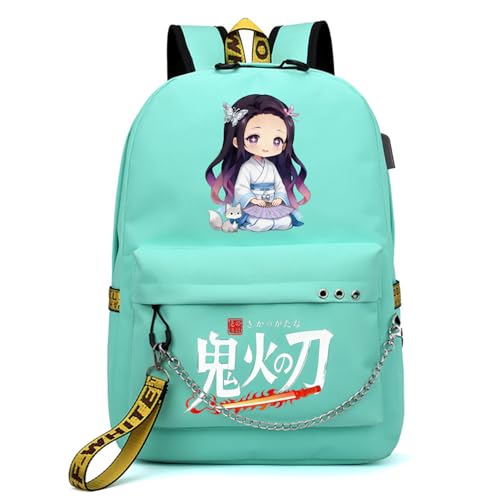 Image of ZJYJING Anime Backpack for School Laptop Backpack with USB Port, Casual Travel Casual Daypack for Teens Girls (Green-T)