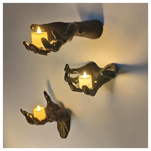 DAZONGE Halloween Decorations, Pack of 3 Wall Mounted Creepy Reaching Hands with Lighted Candles, Life-Sized Horror Hands for Gothic Wall Decorations, Scary Halloween Decorations Indoor