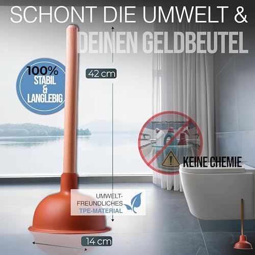 Der Pömpel I Saugglocke Abfluss 140mm groß, Pümpel I Perfekter Abflussreiniger für Dusche, Toilette, Badewanne oder Waschbecken in Top Handwerksqualität Made in Germany von aquabook