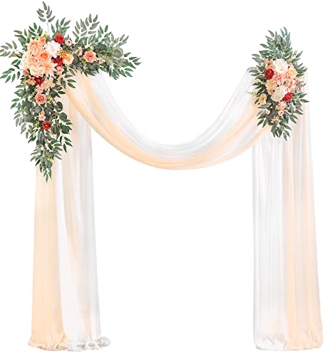 Serra Flora Wedding Arch Flowers Kit (Pack Of 4) 2Pcs Artificial Flower Arrangement With 2Pcs Draping Fabric Floral Swags For Ceremony Reception Backdrop Decorations(Champagne) #TOP25