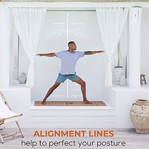 Premium Thick Cork Yoga Mat - Extra Long & Wide - 72” X 26” X 5Mm - Non-Slip, Sweat-Resistant With Pose Alignment Lines For Bikram, Hot Yoga, & Workouts - By Yoga Dood #TOP3