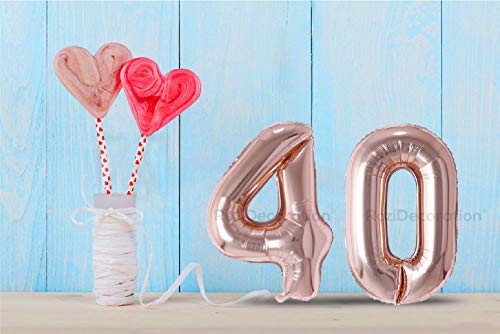 Image of Rozi Decoration 32? Inch Rose Gold 40 Number Foil Balloon | 40 Birthday Decoration Items | 40th Anniversary Decoration | 40 Number Foil Balloon Pack of 2 Pcs
