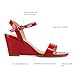 Journee Womens cushioned footbed Dressy Wedge Sandal Clayr Faux Leather Wedge Heel Ankle Straps 2-3 Inch Heel Open Toe Patent/Red, 6