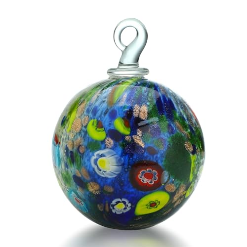 HDCRYSTALGIFTS Hanging Glass Friendship Ball 13cm Blown Glass Art Gazing Ball For Gardens, Windows, Outdoor Decorations, Witch Balls