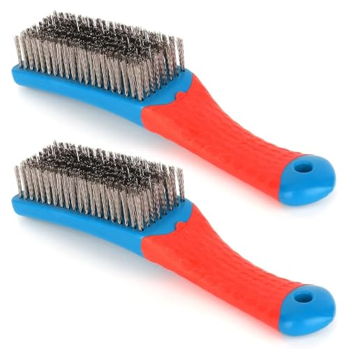 Image of 2 Pack Wire Brushes for Cleaning-Heavy Duty Stainless Steel Wire Scratch Brush for Metal Rust Cleaning,Paint Scrubbing with Rubber Covered Handle