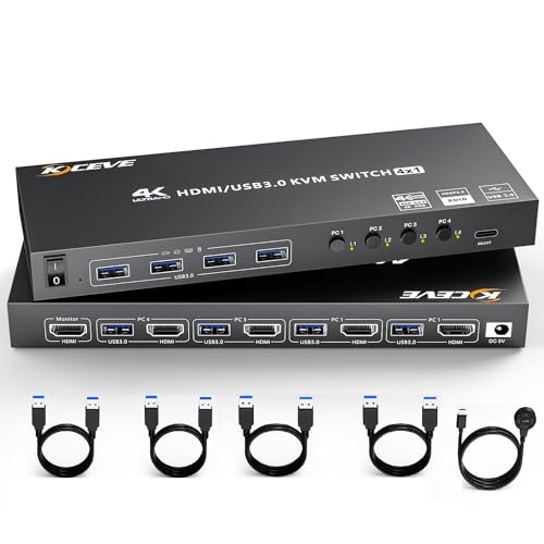 image for NAWEN KVM Switch 4 Computers 1 Monitor, 4 Ports USB 3.0 HDMI KVM Switc