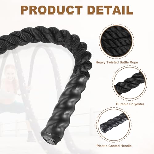 MECCANIXITY Battle Rope 10ft x 2 Inch Polyester Workout Rope Heavy Fitness Exercise Rope for Strength Training Home Gym Muscle Building, Black by MECCANIXITY - Used condition - Image 3