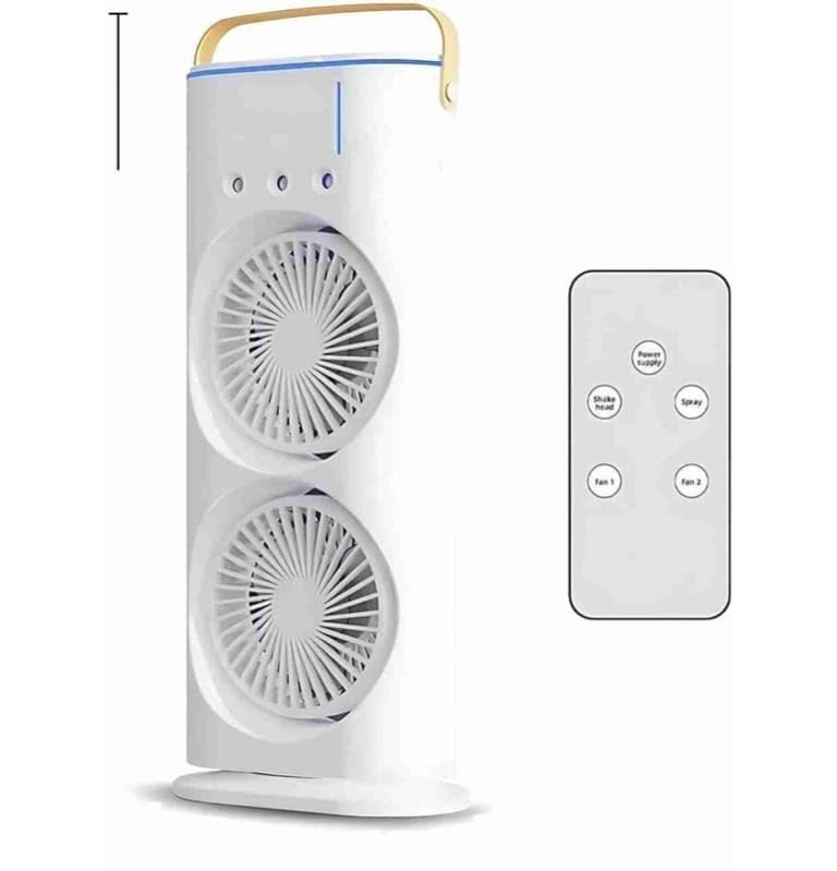 Portable Double Head Mini Air Cooler Fan with Mist Humidifier | USB Rechargeable Personal Cooling Fan with 3 Speeds, LED Light & Ice Filling for Bedroom, Office & Desk Use-image-16