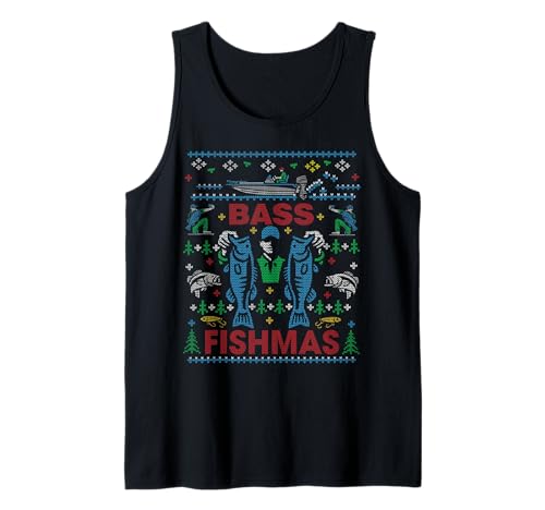 Divertido suéter feo de Navidad para pesca de lubina Camiseta sin Mangas