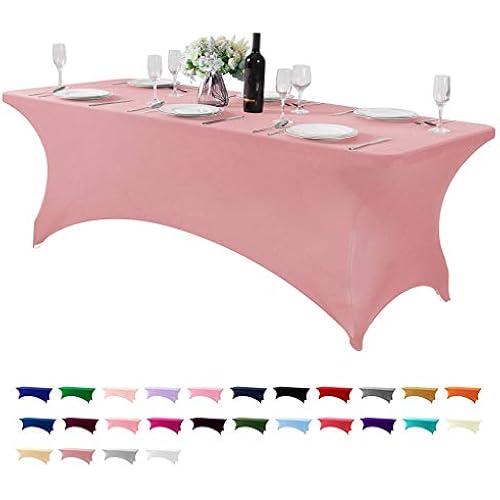Spandex Table Cover for 8FT or 4ft or 6ft Table Universal Fitted Stretch Tablecloth for Party, Banquet, Wedding and Events-Dusty Pink