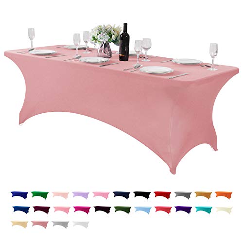 Hezuzo Spandex Table Cover for 8FT or 4ft or 6ft Table Universal Fitted Stretch Tablecloth for Party, Banquet, Wedding and Events-Dusty Pink