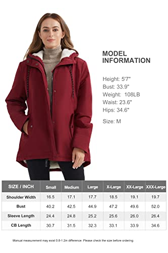 Elezay Women's Parka Jacket Hooded Stylish Winter Coats With Polar Fleece Lining Mid Length Warm Parka Coats Zipper Closure Wine, Large #TOP5