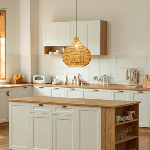 1 Light Seagrass Pendant Light for Kitchen Island, Farmhouse Rust...