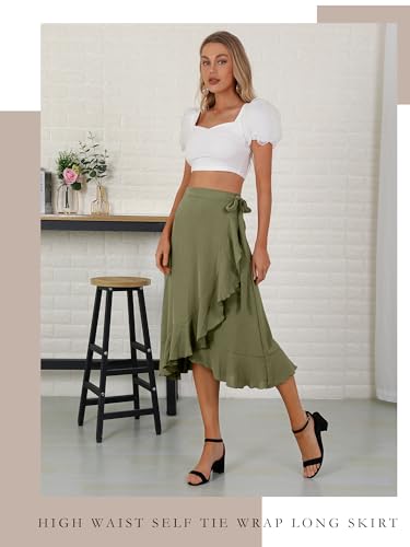 Women's Elegant Ruffle Wrap Asymmetrical Tie High Waist Long Skirt A-line Casual Loose Draped Flowy Skirts3