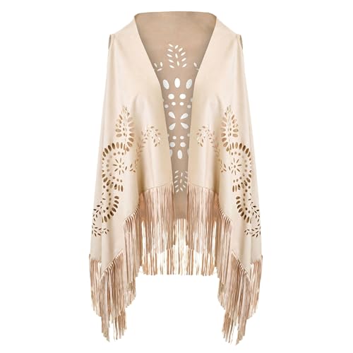 HGps8w Women's Faux Suede Fringed Shawls and Wraps, Hollow Stole Shrug Cape Scarf with Long Tassels for Evening Dresses