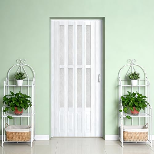 Image of 104RDHOUSE 38X80in Accordion Doors Interior,White PVC Folding Door with Handle & Latch, for Closet & Kitchen,Complete Hardware Kit Easy to Install