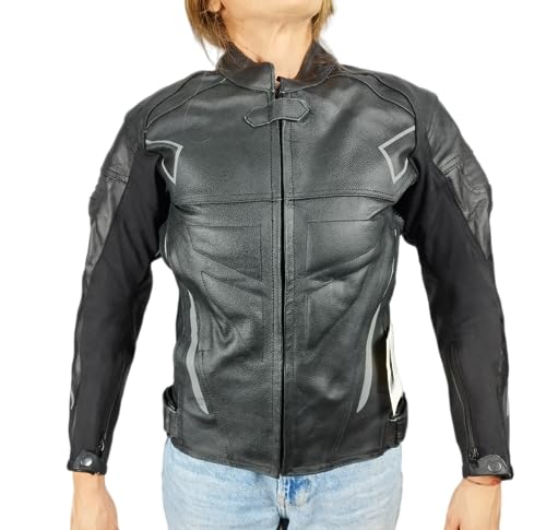 WinNet Giacca giubbotto motociclistico corto da moto femminile per donna di in pelle con protezioni e imbottitura removibili gomiti, spalle e schiena 4 stagioni (XL)