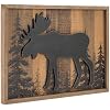 NIKKY HOME Cabin Wall Decor, 3D Moose Solid Wood Forest Mountain Woodland Wildlife Lodge Animal Picture Art Bathroom Decor, 16 x 12 Inches