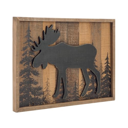 NIKKY HOME Cabin Wall Decor, 3D Moose Solid Wood Forest Mountain Woodland Wildlife Lodge Animal Picture Art Bathroom Decor, 16 x 12 Inches
