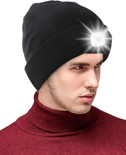 Gifts for Men, LED Lighted Beanie with Light USB Rechargeable, Lighted Headlight Gift for Men and Women Hat with Light Built in Winter Knit Rechargeable Head Torch Gift for Dad