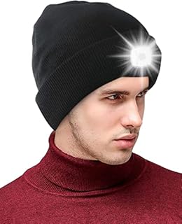 Gifts for Men, LED Lighted Beanie with Light USB Rechargeable, Lighted Headlight Gift for Men and Women Hat with Light Built in Winter Knit Rechargeable Head Torch Gift for Dad