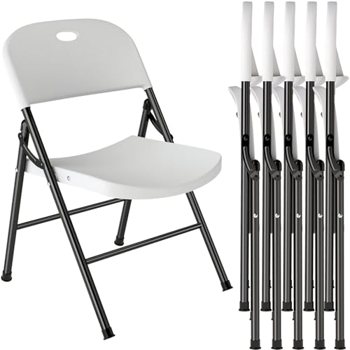 BULAGE 6er Set Gartenstuhl, Strapazierfähig Stühle mit verstärktem Stahlgestell für Hochzeit, Party, Camping, Treffen, Balkon und Garten, Weiß Gartenstühle Stapelbar, Gartenstuhl bis 150 kg Belastbar