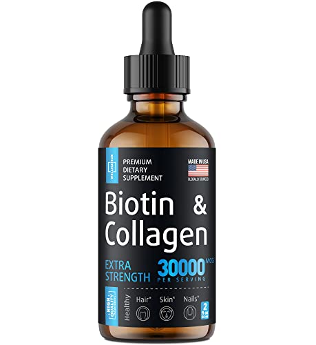 Biotin & Collagen Drops - Hair Growth Treatment - Liquid Collagen for Women & Men - Made in USA - Biotin Vitamins for Hair, Skin and Nails - Hair Loss Biotin and Collagen Supplement - 2 fl oz
