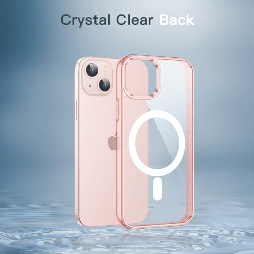 JETech iPhone 13 mini マグネット ケース(5.4インチ用) MagSafe ワイヤレス充電対応 衝撃吸収 バンパーカバー 傷つけ防止 透明バック (ピンク)